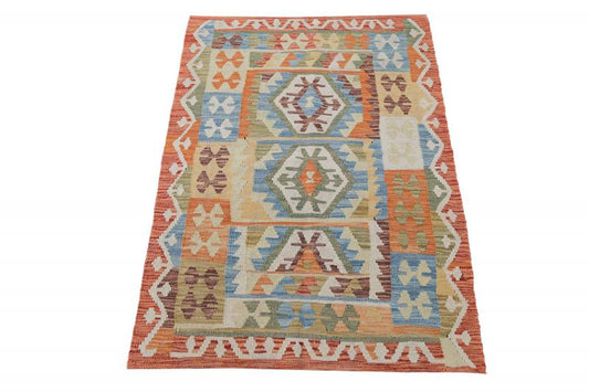 Afghani Dyed Wool Rug - 3'3"x4'6"