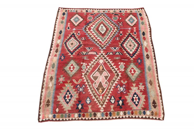 58966 Antique Persian Ghashghgai Vegetable Dyed Wool Kilim Rug - 6'2"x8'2"