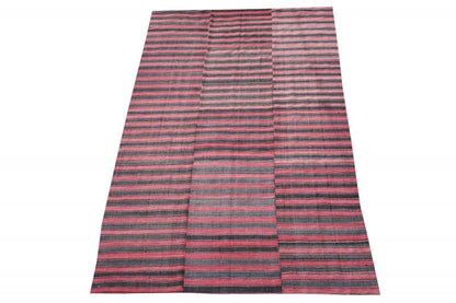 60398 Turkish Modern Handmade Striped Flatweave Textile Rug -9'10"x5'11"