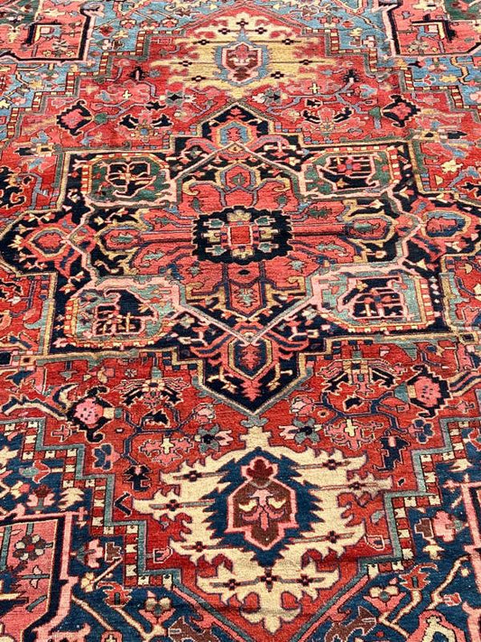 62951 Antique Heriz Rug from Iran 14'10" x 11' 6"